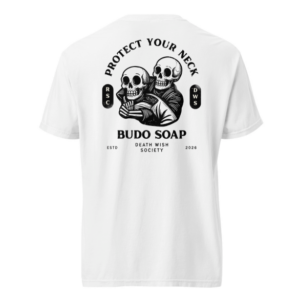 Protect Your Neck white graphic t-shirt Rollins Soap Co