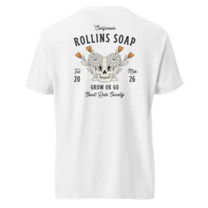 Short Ride white graphic t-shirt Rollins Soap Co