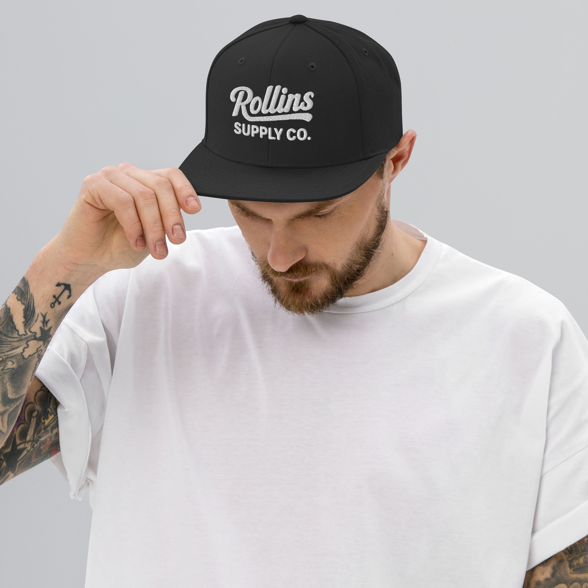 Mens Black Snapback Hat, Rollins Soap co