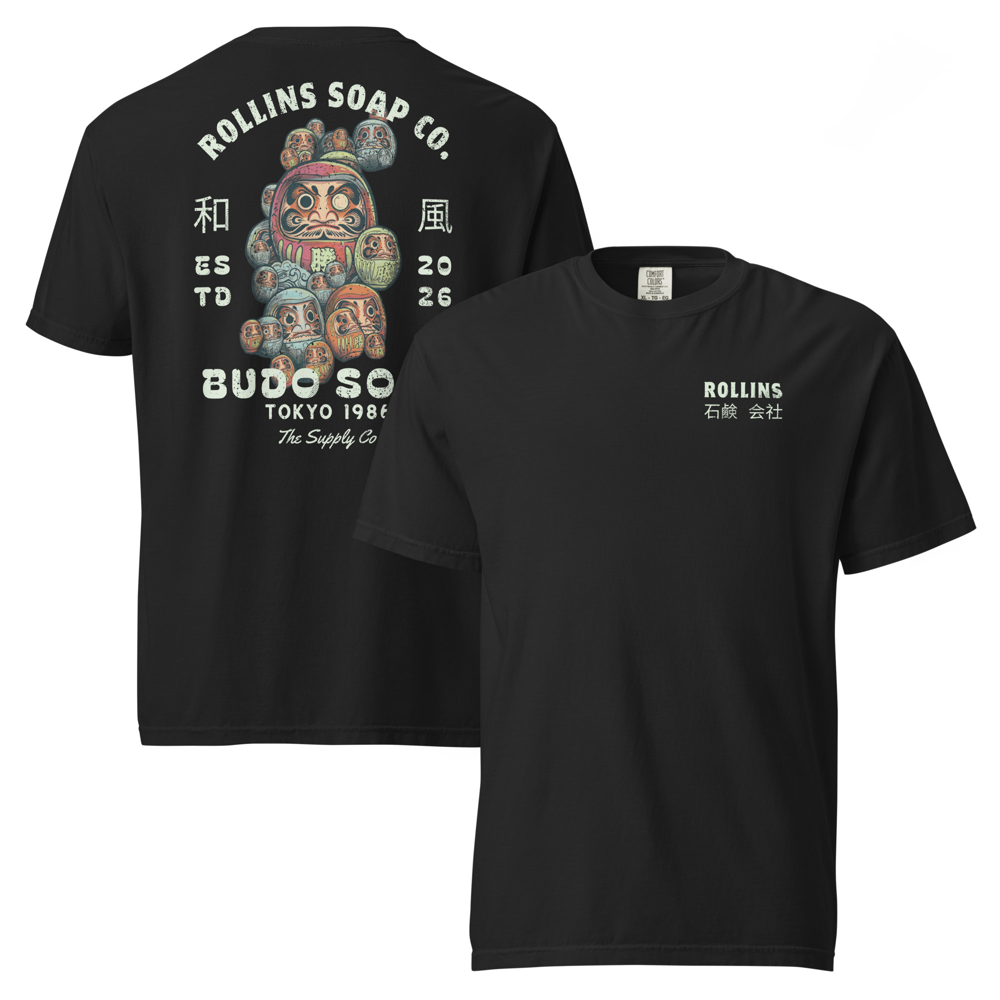 Rollins Soap Co. mens black graphic T-shirt "Tokyo 1986"