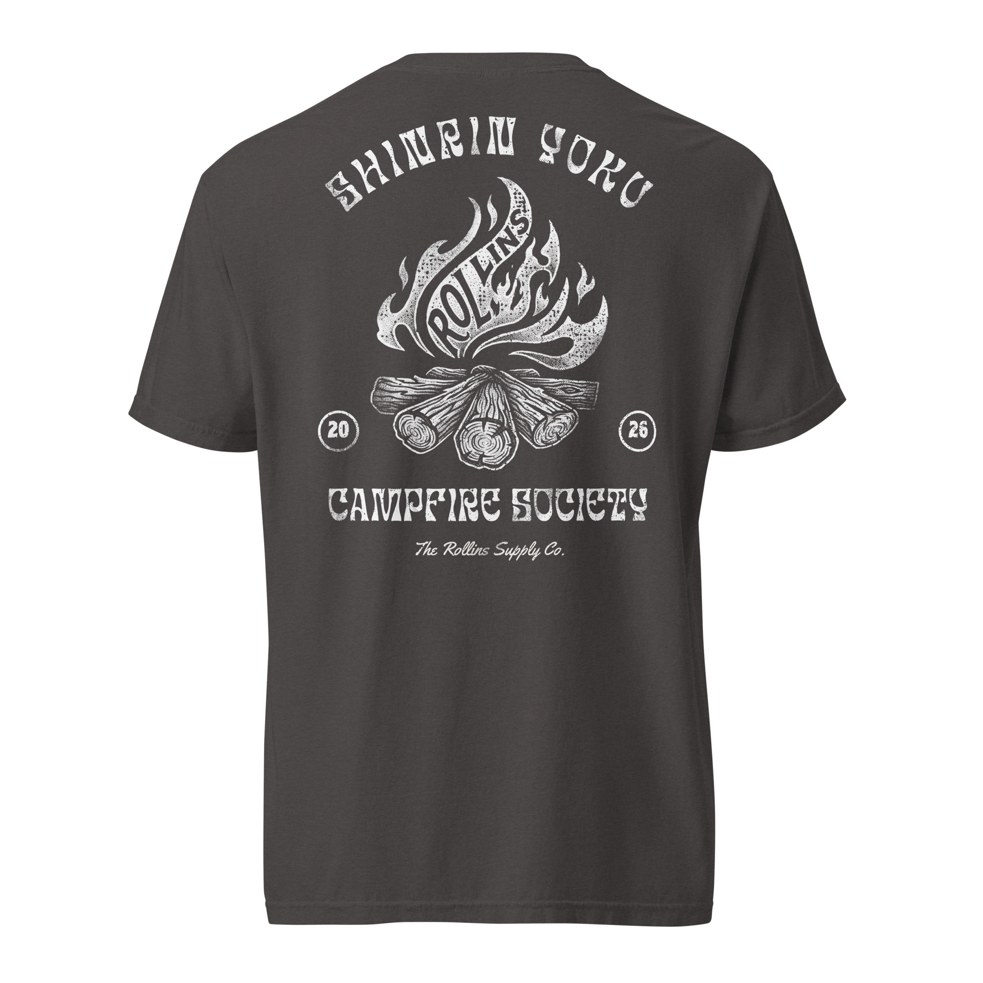 Rollins Soap Co. Mens charcoal graphic T-shirt "Campfire Society Tee"