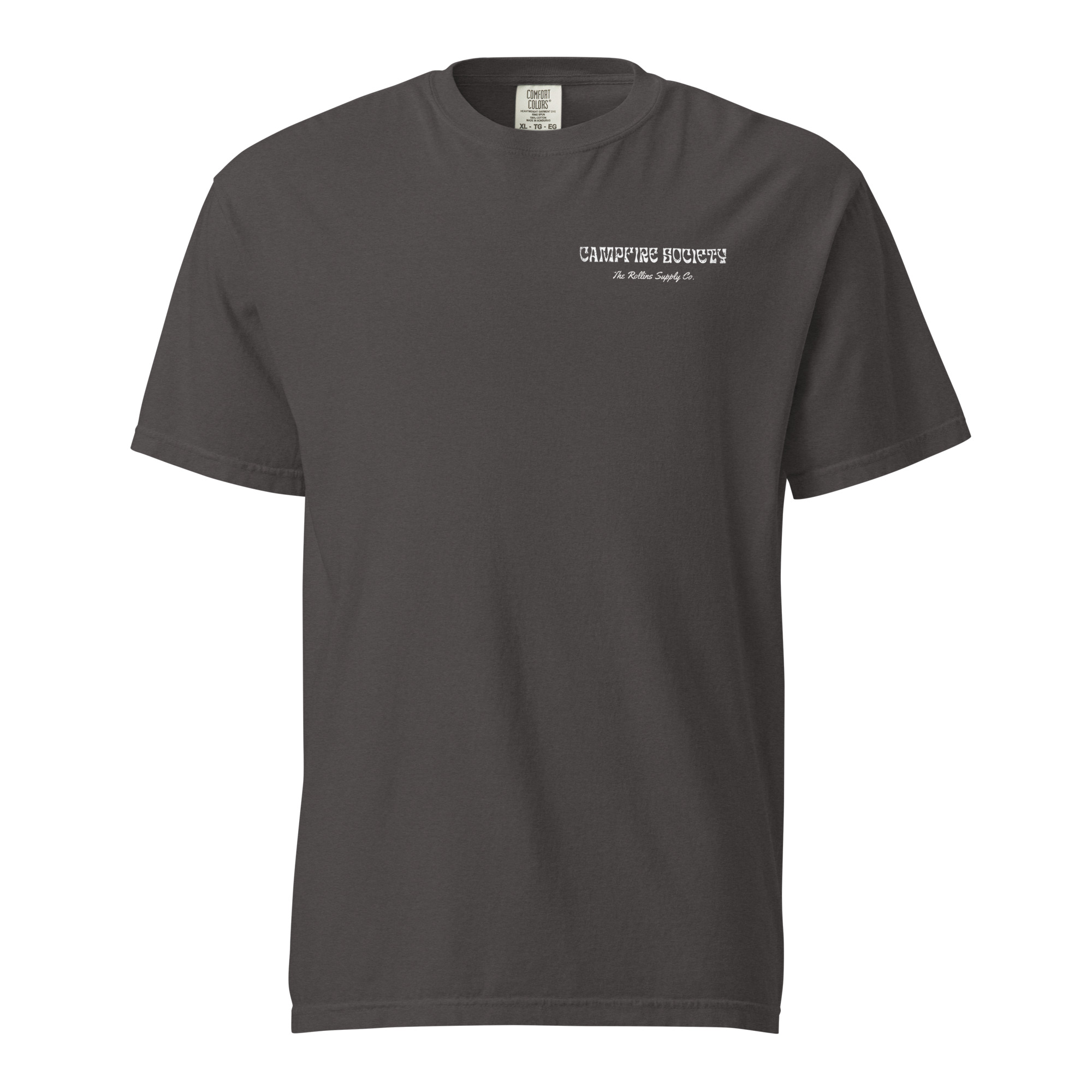 Rollins Soap Co. Mens charcoal graphic T-shirt "Campfire Society Tee"