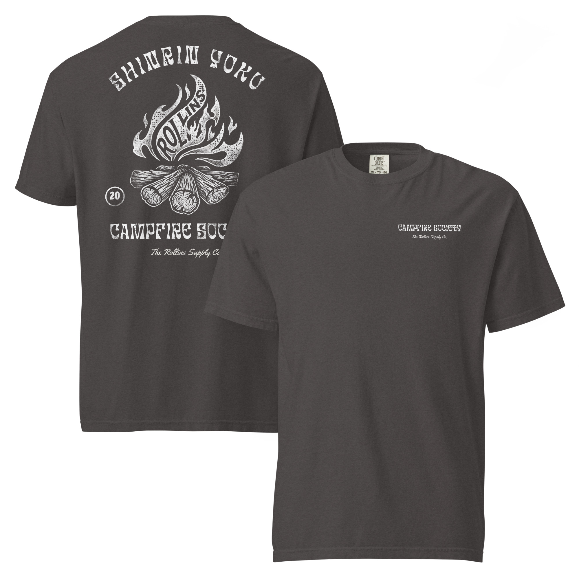 Rollins Soap Co. Mens charcoal graphic T-shirt "Campfire Society Tee"